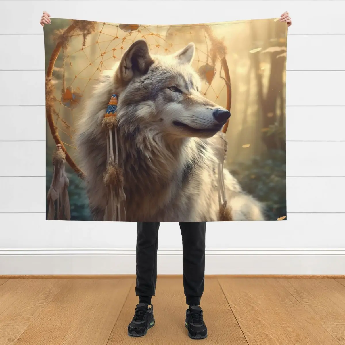 

Wolf and Dream Catcher Throw Blanket Cute Blankets Sofas Of Decoration Furry Blankets
