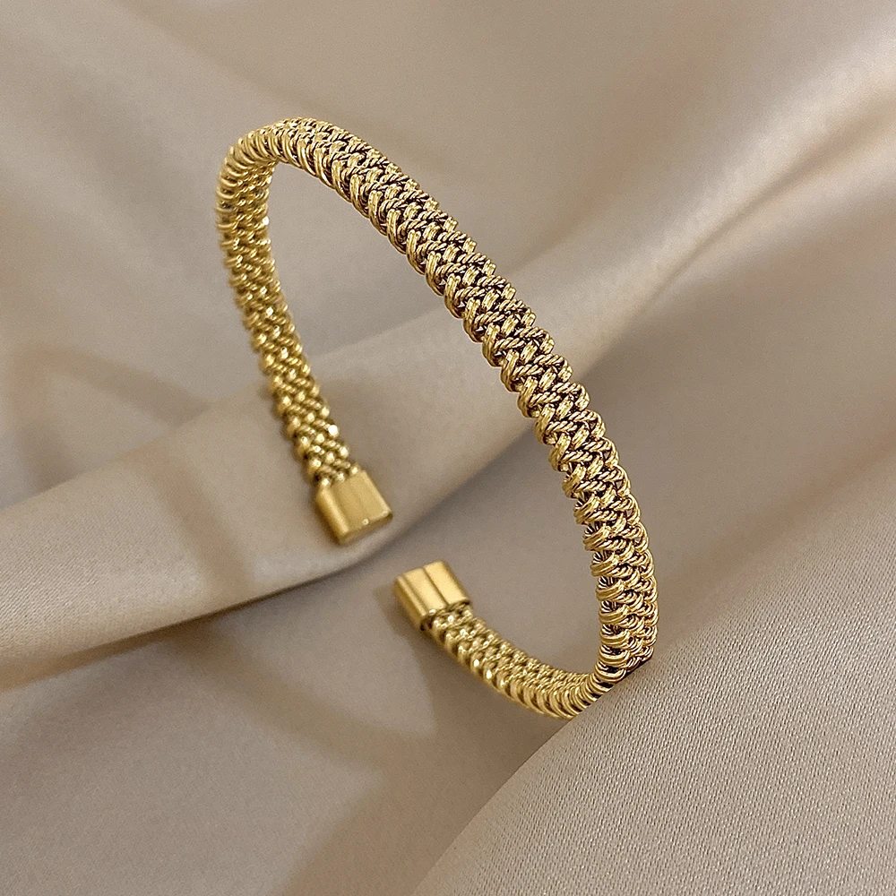Vintage goldenes Edelstahl-Armband für Damen und Herren, trendig, 5, 7, 10, 14 mm Größe, klobige Armreifen, wasserdichter Schmuck – Detail 6