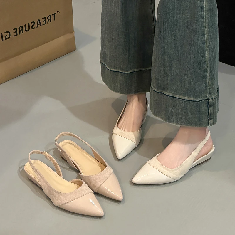 

Brand Luxury Designer Fashion PU Leather Design Ladies Summer New Style Pointed Toe Low Heel Women Sandals Non-slip Flat Shoes
