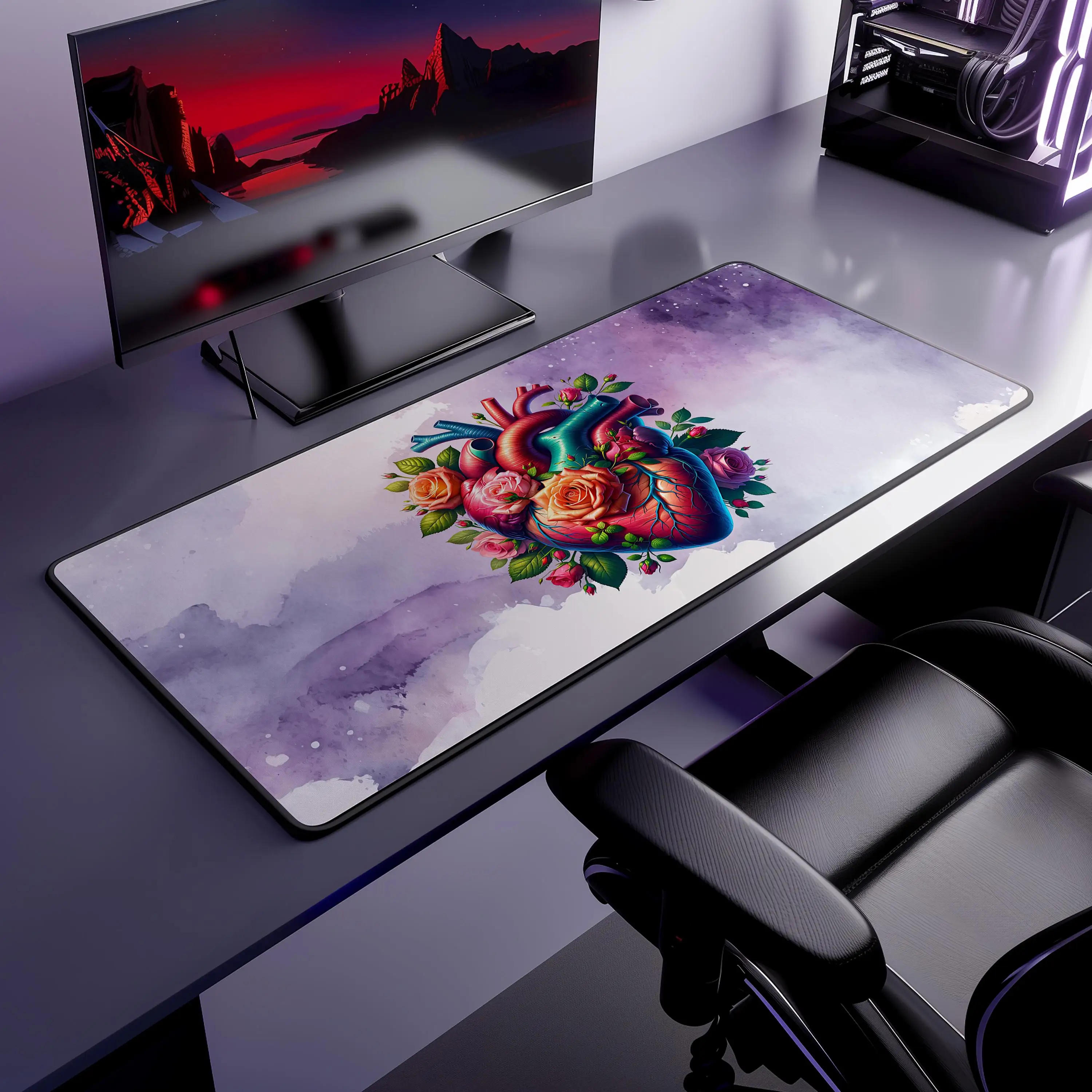 แผ่นรองโต๊ะรูปหัวใจสีน้ำ ขนาด XXL เหมาะสำหรับโฮมออฟฟิศ ตกแต่งสำนักงานสไตล์มินิมอล ของขวัญที่สมบูรณ์แบบสำหรับเธอและเขา