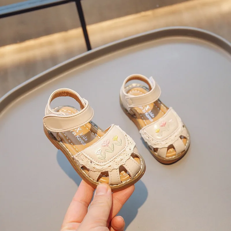 

Size 21-30 Children's Girls Closed Toe Sandals 2024 Summer New 1-3T Korean Fashion Breathable Soft Sole Baby Girl Princess Shoes