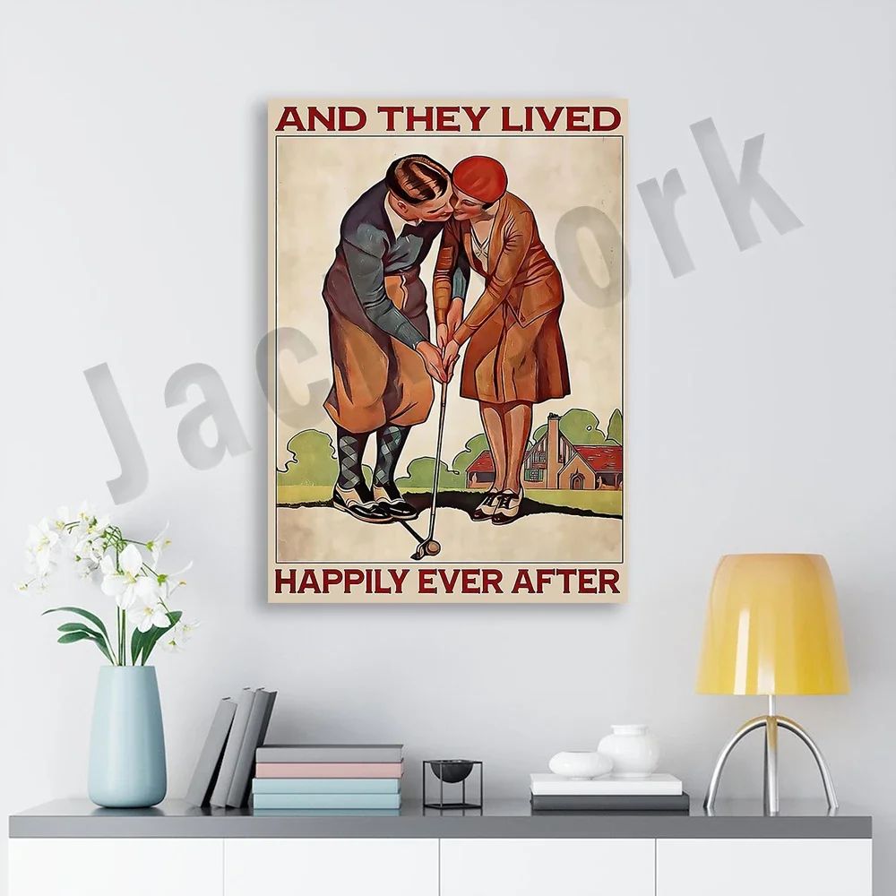Golf and they live happily ever after canvas poster, love to play golf poster, golf partner poster, golfer poster gift