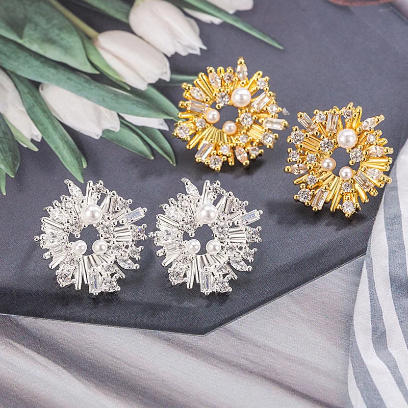 

Серьги с жемчугом в корейском стиле, серьги-гвоздики из стерлингового серебра 925 пробы, струны с цветочным узлом, золотые подарочные украшения для женщин и девочек в стиле панк