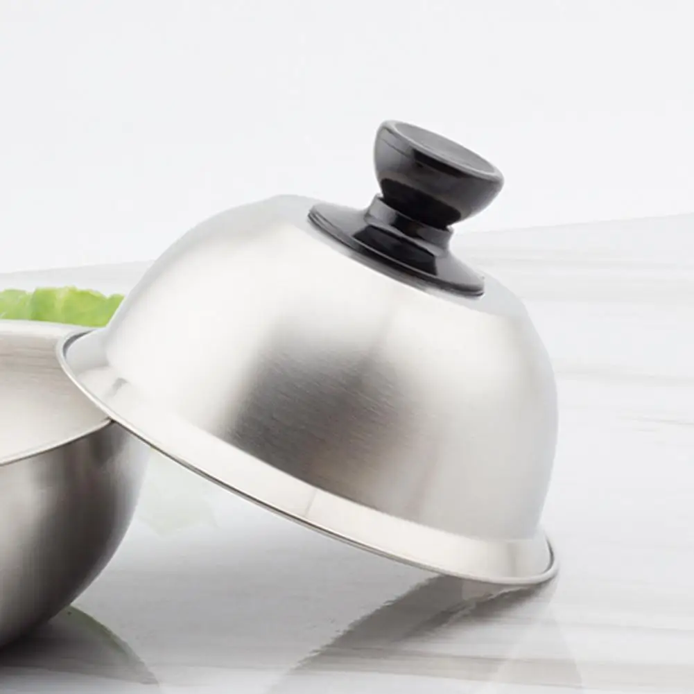 Ergonomic Pot Lid Design Stainless Steel Basting Cover for Griddle Cheese Melting Dome Small Round Grilling Lid with Brushed