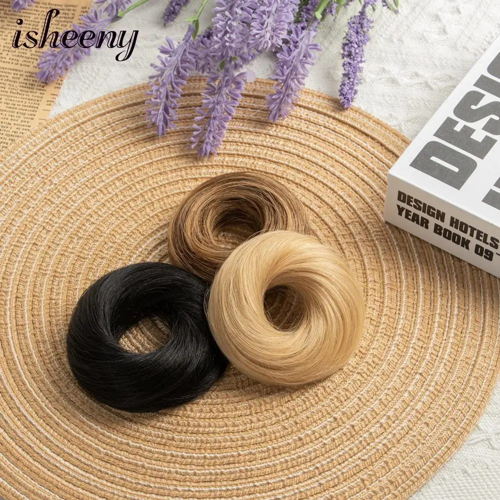 Isheeny Blonde Human Hair Buns Chignon Updo Donut Wrap Ponytail Hair Extensions Remy Hairpiece Real Natural Human Hair 11 Color