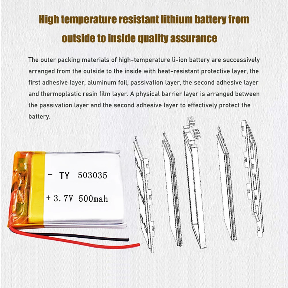 1pc 3.7V 503035 500mAh Rechargeable Battery Gps Polymer Lithium Battery For LED Light Driving Recorder Radio Bluetooth Speaker