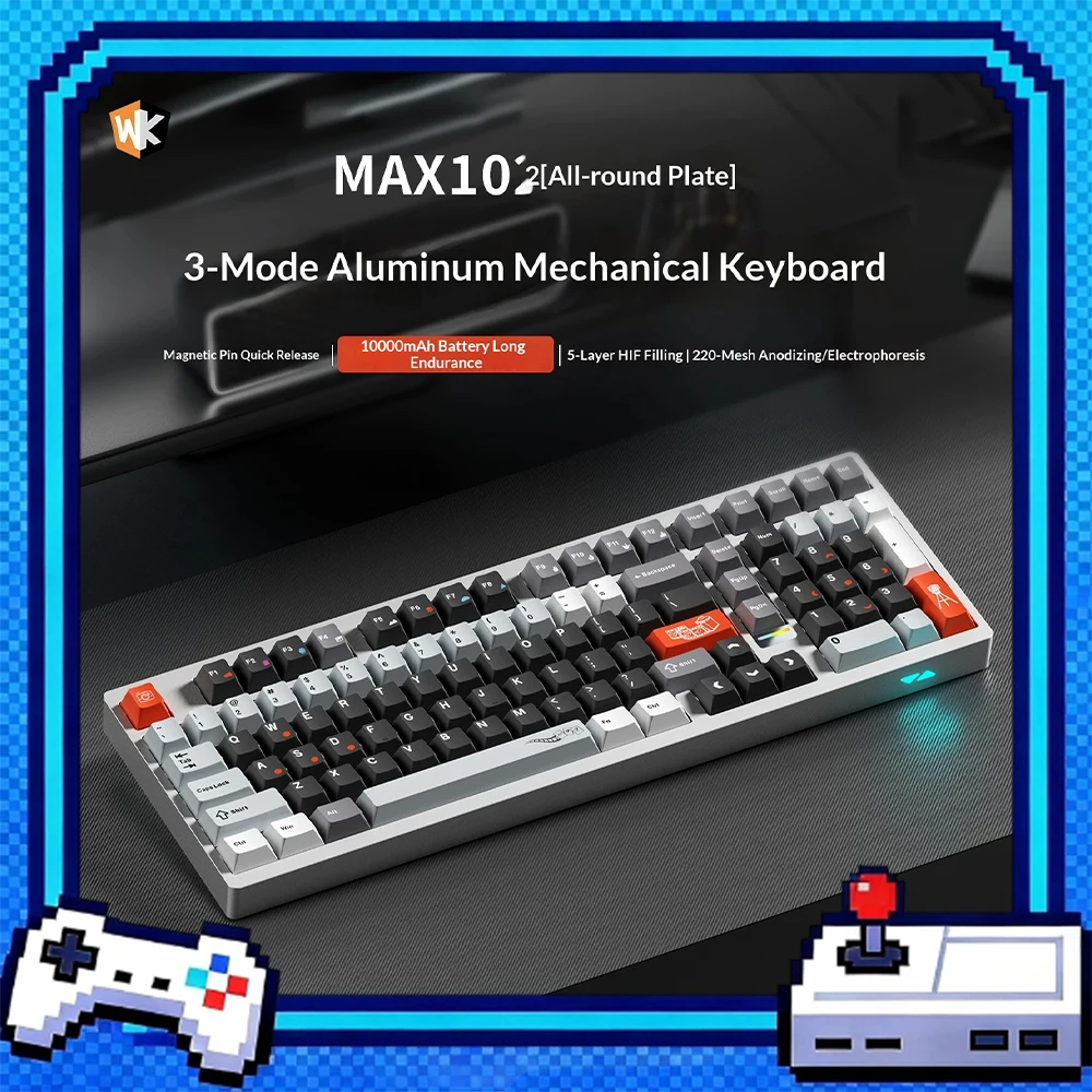 WEIKAV Max102 Wireless Keyboard High Quality Five-Layer Filling Gaming Keyboard Three-Mode Connection Silica Gel Particle GASKET