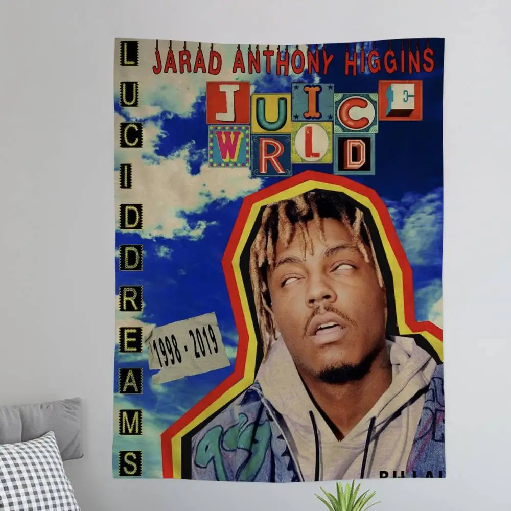 Rapper J-Juice W-WRLD Anime Tapestry Hanging Tarot Hippie Wall Rugs Dorm Home Decor
