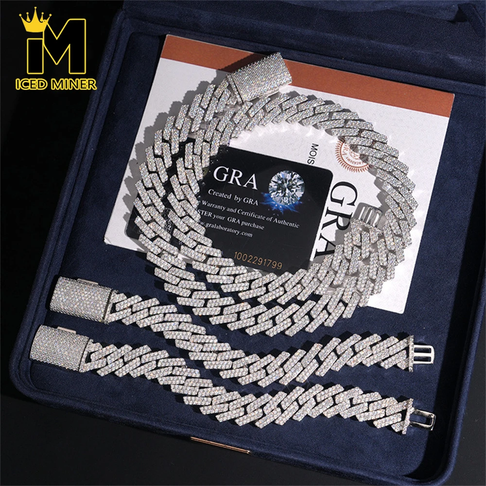 

Icedminer 15mm Full Moissanite Diamonds Cuban Link Chain Iced Out Necklaces For Men Women S925 Silver Choker Pass Tester Hip Hop