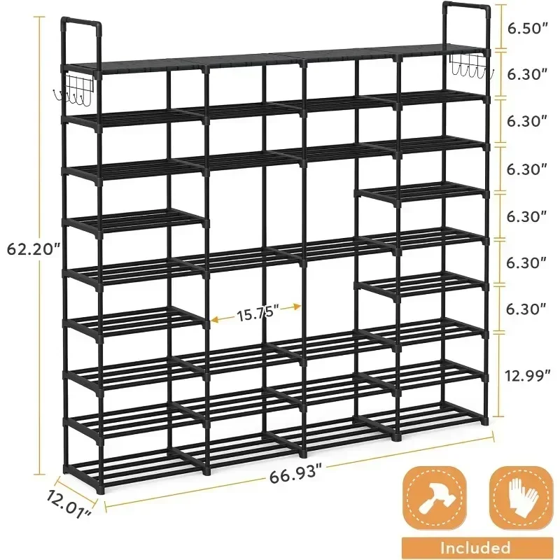 Large Shoe Rack Organizer Closet for Entryway Bedroom Hallway, 9 Tier 72 Pair Heavy Duty Shoes Shelf Storage