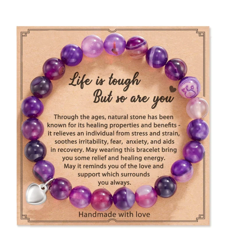 Colorful Handmade Woven Natural Pink Zebra Stone Beads Bracelet for Women Men New Fashion Heart Pendant Elastic Bracelet Jewelry