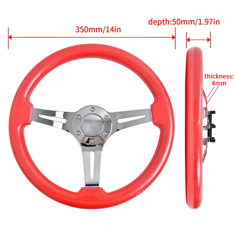 Hot Sales 350mm Red Solid Wood Sport Car Steering Wheel 3 Spokes 60mm Deep Bracket Universal Racing Steering Wheel