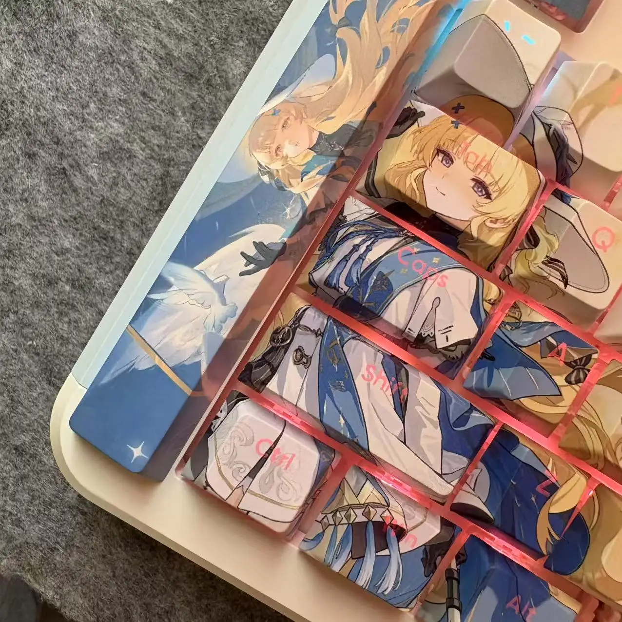 128 キー Wuthering Waves キーキャップ フィービーテーマキーキャップ PBT DYE-Sub チェリープロファイルキーキャップ メカニカルキーボードアクセサリー用