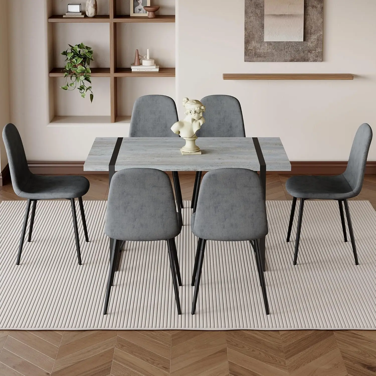 Minimalista retro mesa de jantar, 6 cadeiras sem braços, cadeiras baixas