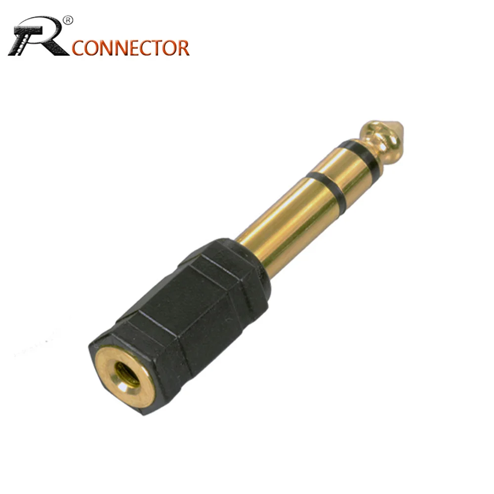 1pc Jack 3.5mm 6 Corners Jack 6.35mm 3Poles Stereo Male Plug to 3.5mm Stereo Female Adapter Audio Microphone Plug Gold Plated