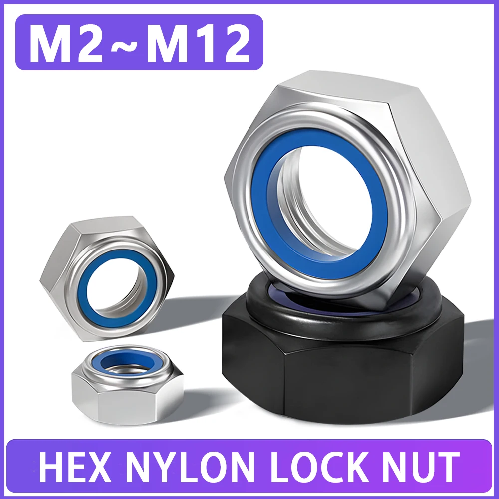 M2~M12 Hex Nylon Lock Nuts Black Zinc/304 Stainless Steel/Zinc Natural Color Self-locking Locknut Slip insert For Furniture Etc