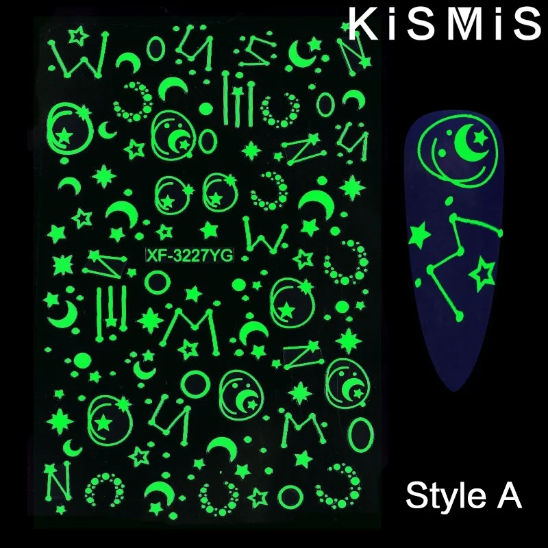 Halloween Luminous Nail Stickers Glow in the Dark Snowflake Flame Butterfly Nail Art Decals Tattoos Foils