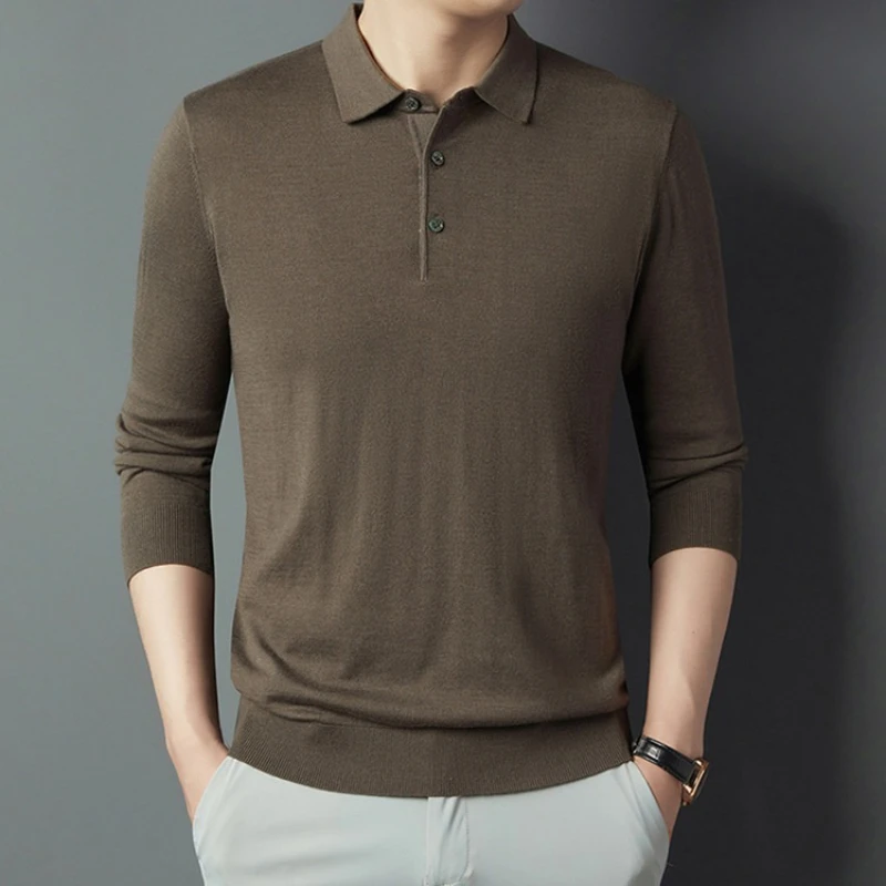 

Men's Premium Knit Polo Shirt - Ink Black Luxury Blend Wool & Mulberry Silk Blend Fabric Computerized Knitting Technology​