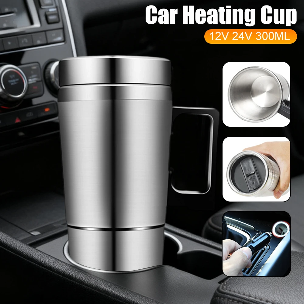 12V 24V 300ML Car Heating Cup Electric Heating Cup Kettle 304 Stainless Steel Water Heater Water Coffee Milk Thermal Mug for Car