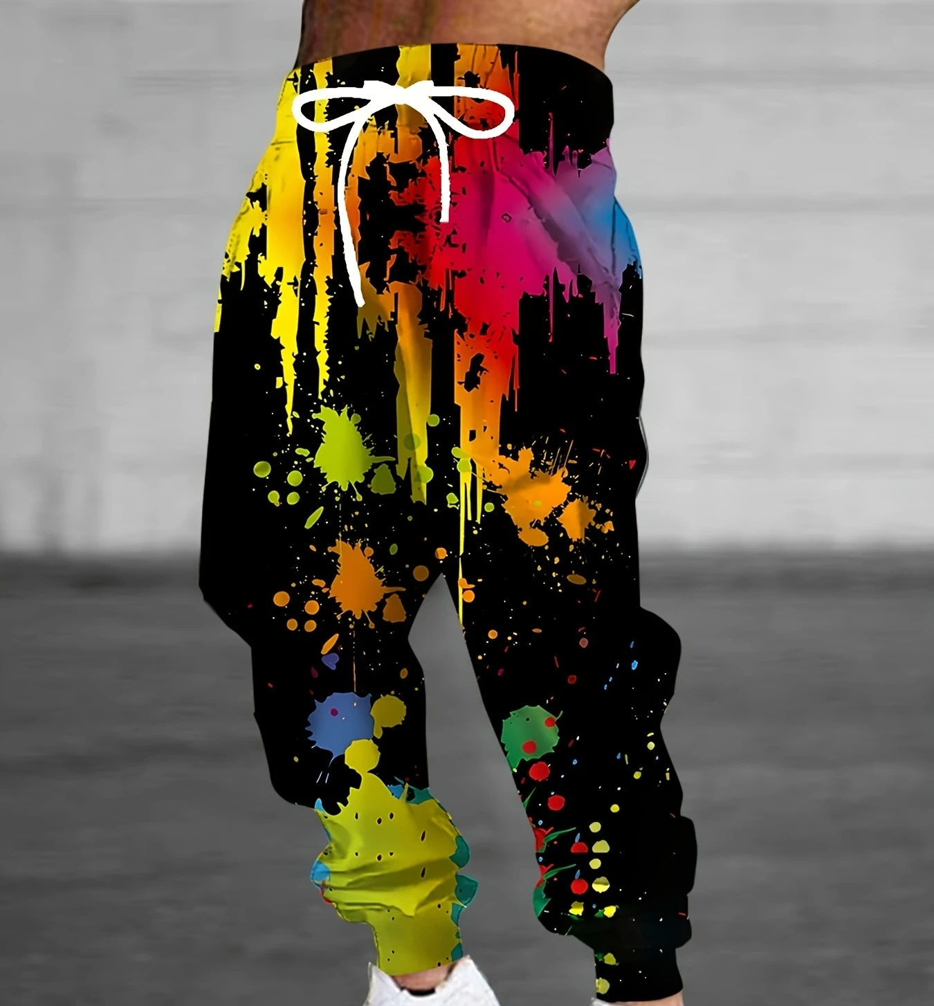 

3D Men's Fashionable Geometric Printed Jogging Pants with Drawstring Casual Polyester Sports Pants, Machine Washable