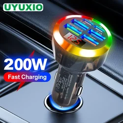 UYUXIO Transparent USB C Car Phone Charger 6 in 1 Super Fast Charge with Voltage Display Colorful Light for iPhone Samsung