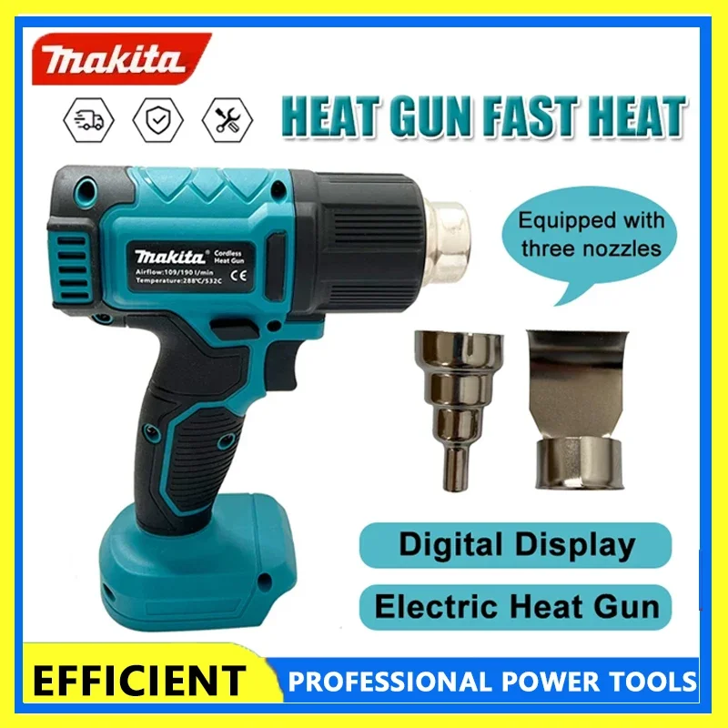 

Makita Digital Display Electric Air Guns Cordless Heat Gun 2 Nozzles Industrial Shrink Wrapping Hot Air Gun for 20V Battery