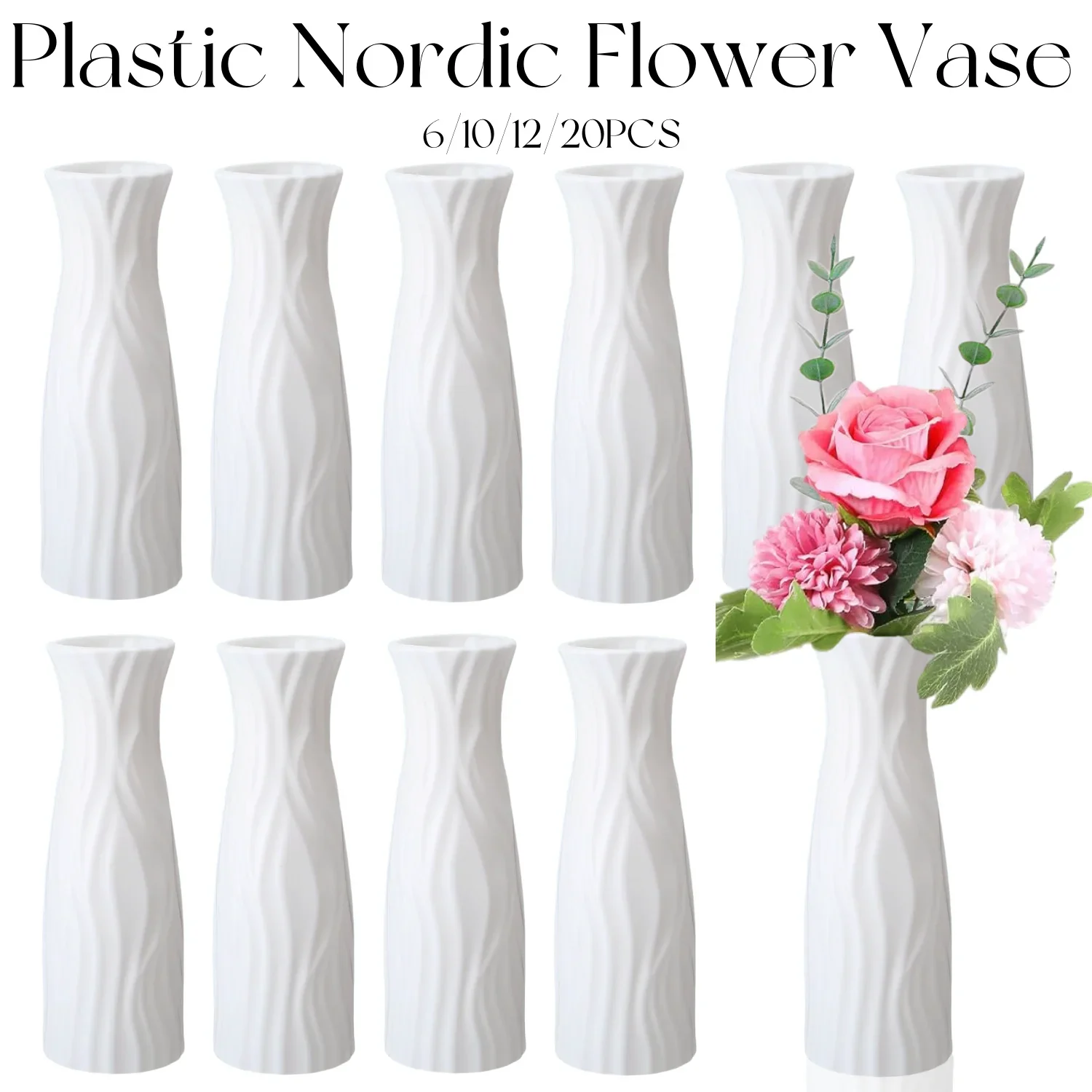 6-20Pack Plastic Flower Vases Bulk Small Nordic Floral Vases Unbreakable Bud Vase for Table Centerpiece Wedding Party Decor