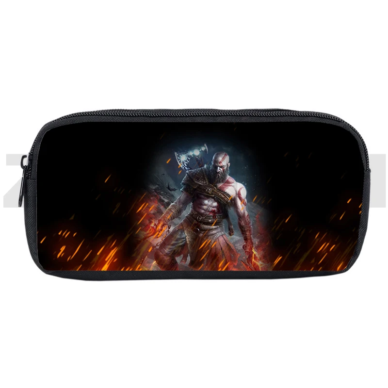 Canvas Anime God of War Pencil Case Student 3D Cartoon Printing Kratos Pencil Pouch Kid Pen Bag Fashion Daily Travel Make Up Bag