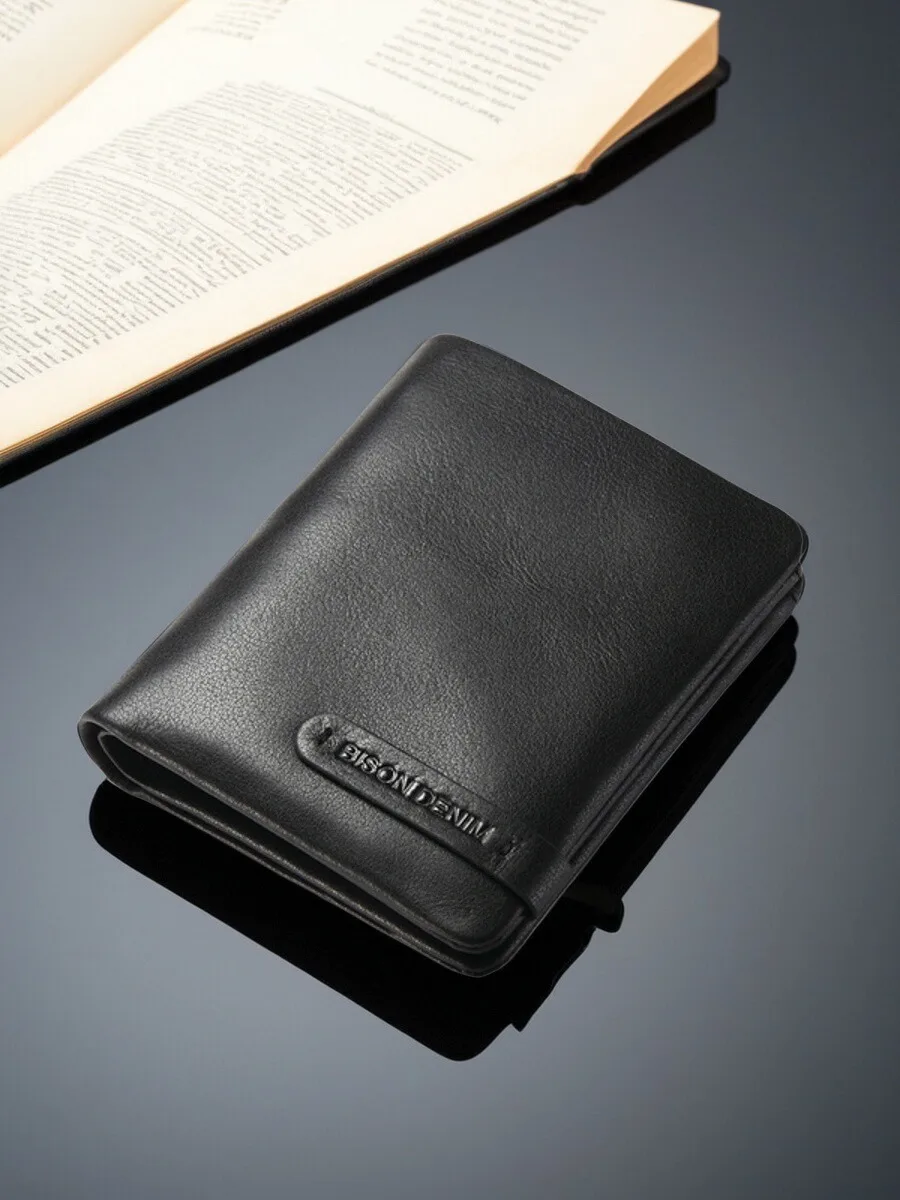 american-bison-genuine-leather-wallet-men's-short-horizontal-multi-card-slot-money-clip-soft-leather-belt-zipper