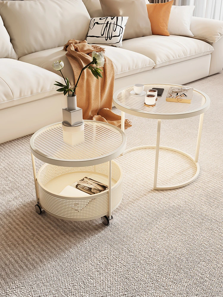 

Cream wind movable glass coffee table living room household simple modern small apartment minimalist small round