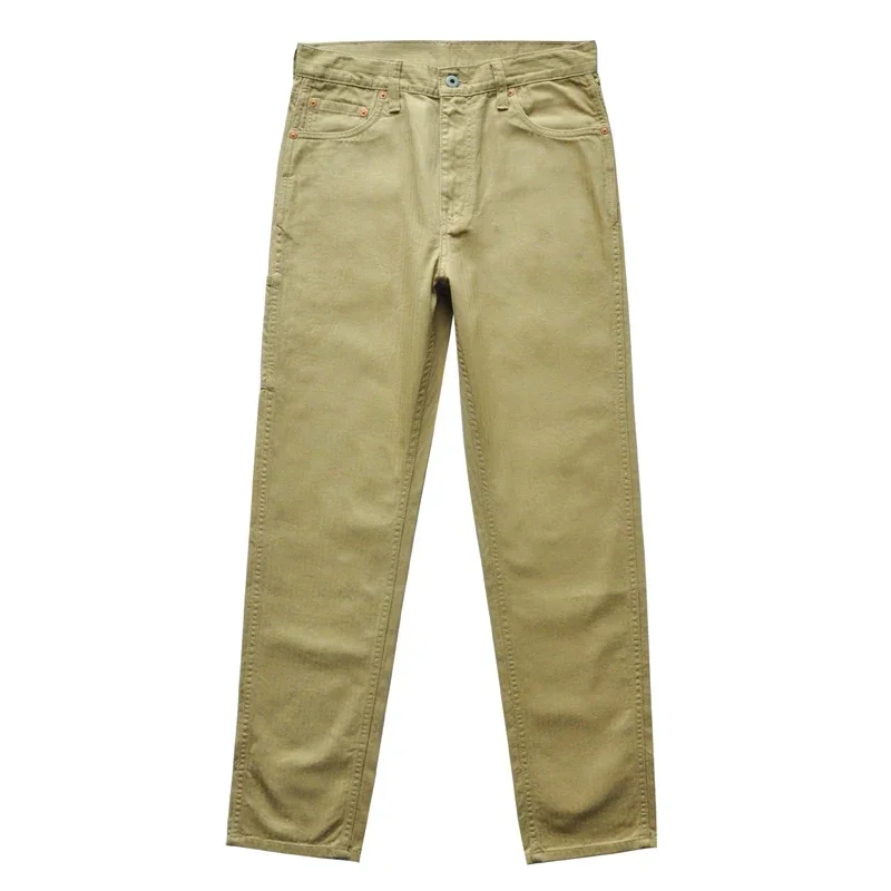 Sauce Zhan Men Pants HBT Herringbone Cargo Pants Casual Pants Waved Twills Slim Fit High Front Rise Wear-resistant Green