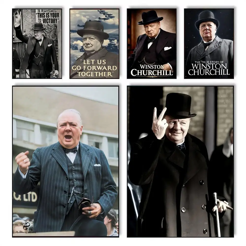 politician resilient W-Winston Churchill Painting Calligraphy Stylish Canvas Poster Wall Art for Bedroom Home Decor Gift