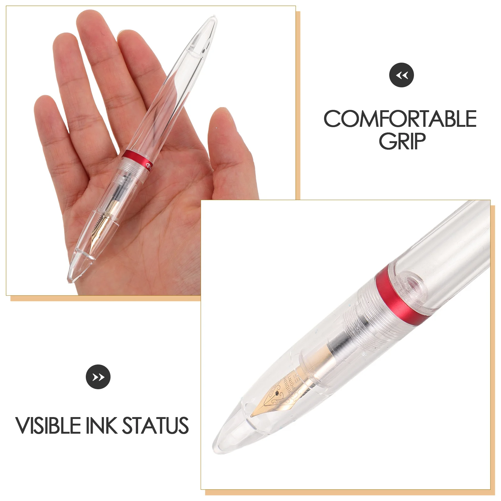 Large Capacity Fountain Pen 0.5Mm Fine Nib Clear Acrylic Body Refillable Liquid Ink For Sketching Drawing Journaling Office