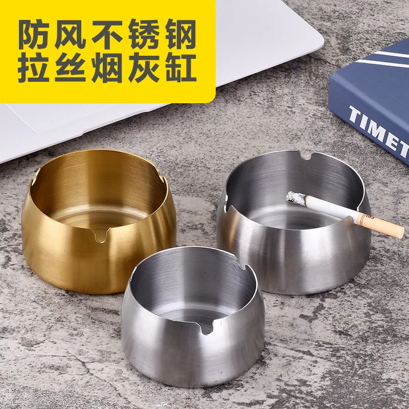 Stainless Steel Gold -colored Round Metal ashtray, Windproof Pull Caper, Creative Personalized Gift, Plus Printing, Bruck Tank