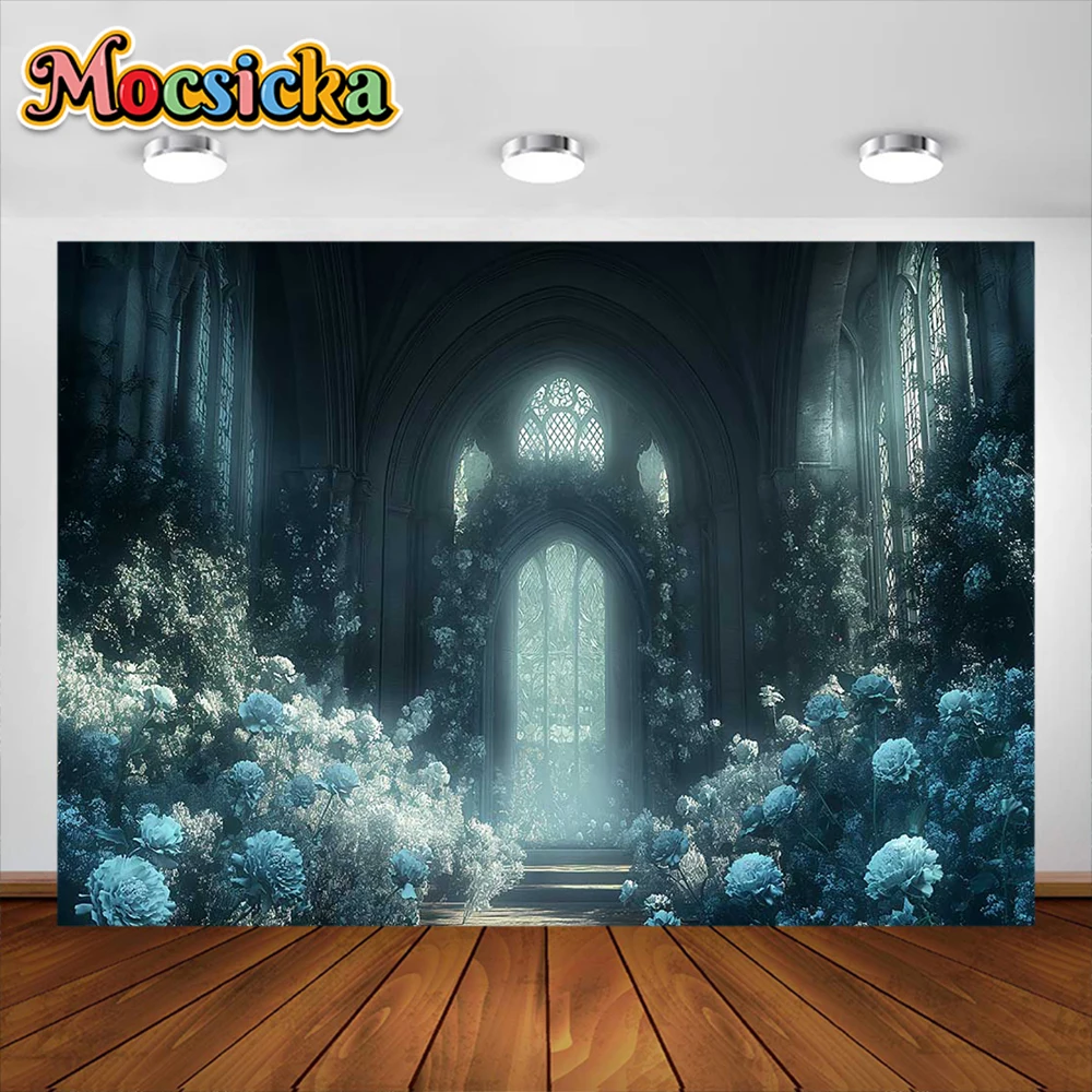 모시카 사진 배경 아치 창 꽃 배경 장식 용품, 성인 어린이 초상화 스튜디오 소품 배너