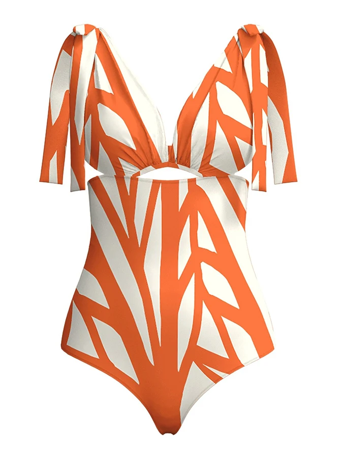 2024 Geometric Print One Piece Swimsuit and Beach Trunks Fashion Two Piece Swimsuit Elegant Bikini Bathing Suit Women Beachwear