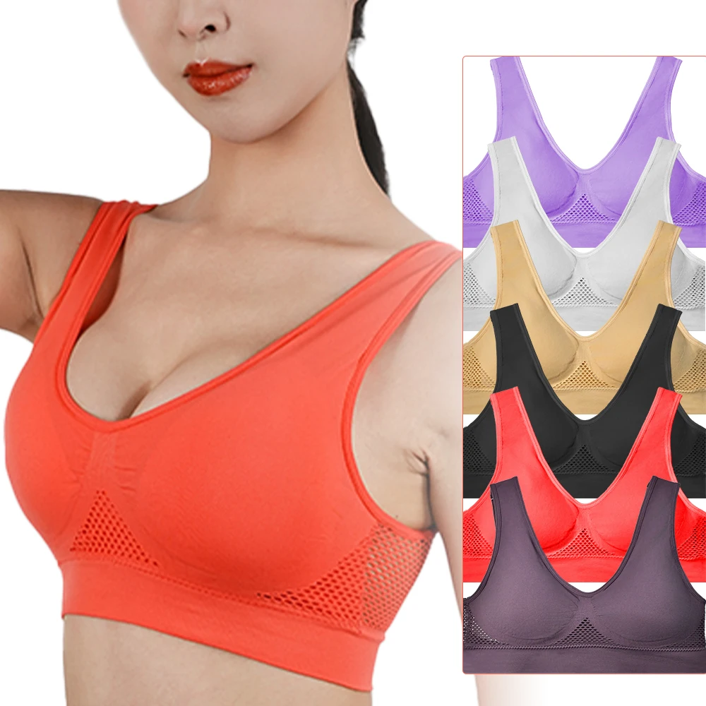 Women Breathable Sports Bra Absorb Sweat Shockproof Padded Gym Running Fitness Double Layer Seamless Yoga Training Bra Underwear