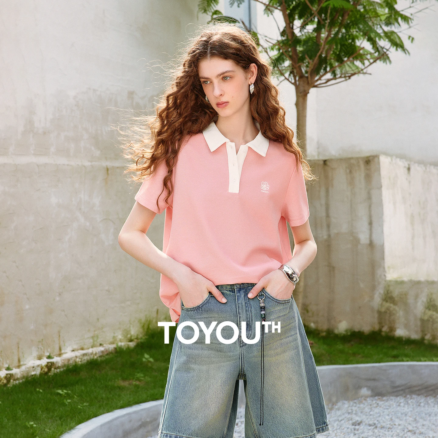 TOYOUTH Women Polo Shirts 2026 Summer New Contrast Color Intellectual Sporty Embroidered Vintage Casual Short Sleeve Tops