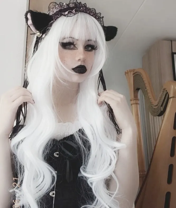 80Cm/32Inch 긴 흰색 가발 곱슬 물결 모양의 애니메이션 코스프레 여성 의상 가발 합성 할로윈 파티