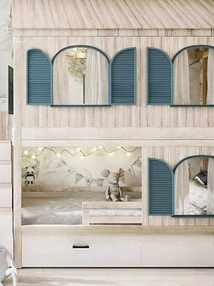 Cameretta per bambini Letto per casa sull'albero con finestra, letto a castello in legno massello b ed