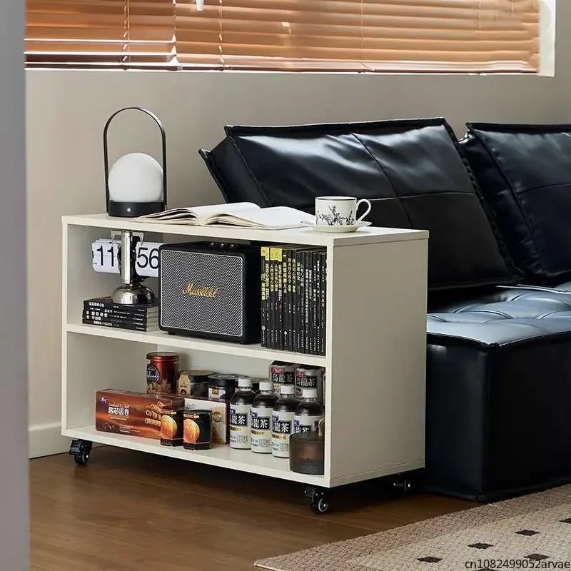 Retro Living Room Sofa Side Table, Bedroom Movable Coffee Table, Multifunctional Bookshelf Storage Cabinets, Home Furniture