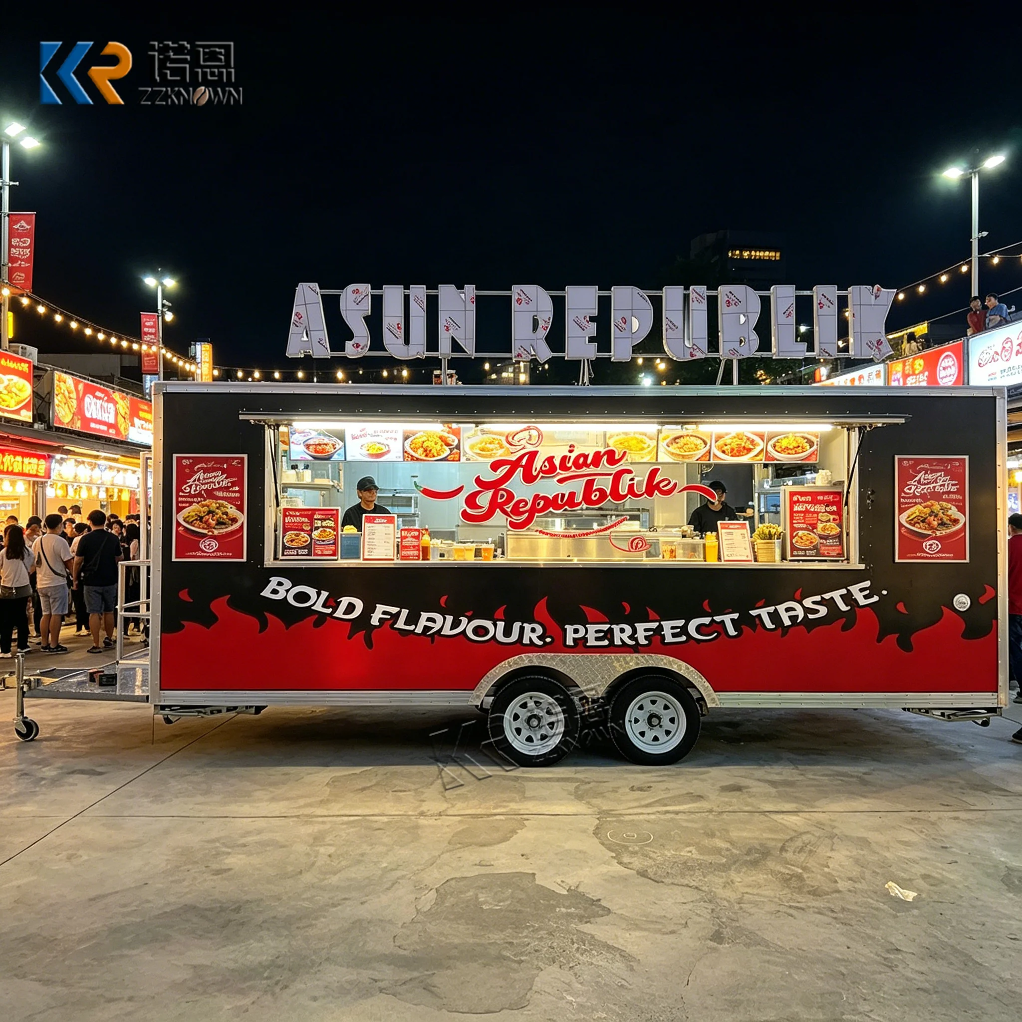 

5m Double Axle Black Mobile Food Cart Complete Kitchen Equipment Catering Business Food Trailer