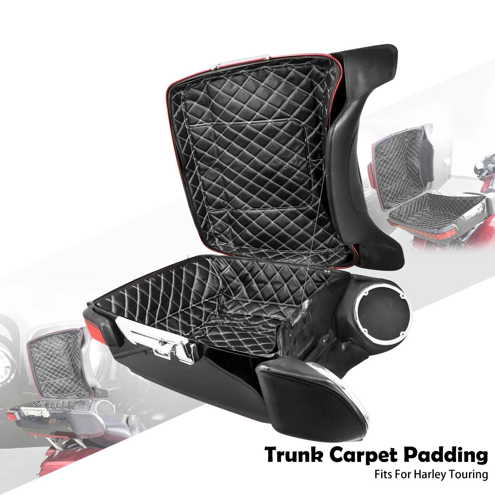 Motorcycle Black Pack Trunk Carpet Liner Leather Inner Pads For Harley Touring Electra Street Glide Road King Limited 2014-2022