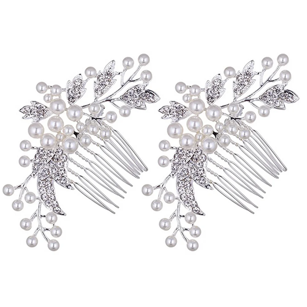 

2 Pcs Pearl Hair Comb Tiara Side for Women Bridal The Circle Wedding Accessories