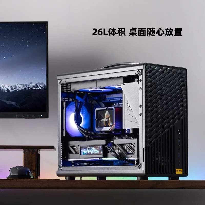 Portable MATX Mini Desktop PC Case, Side Panel Transparent Gaming Computer Chassis Support Water Cooling