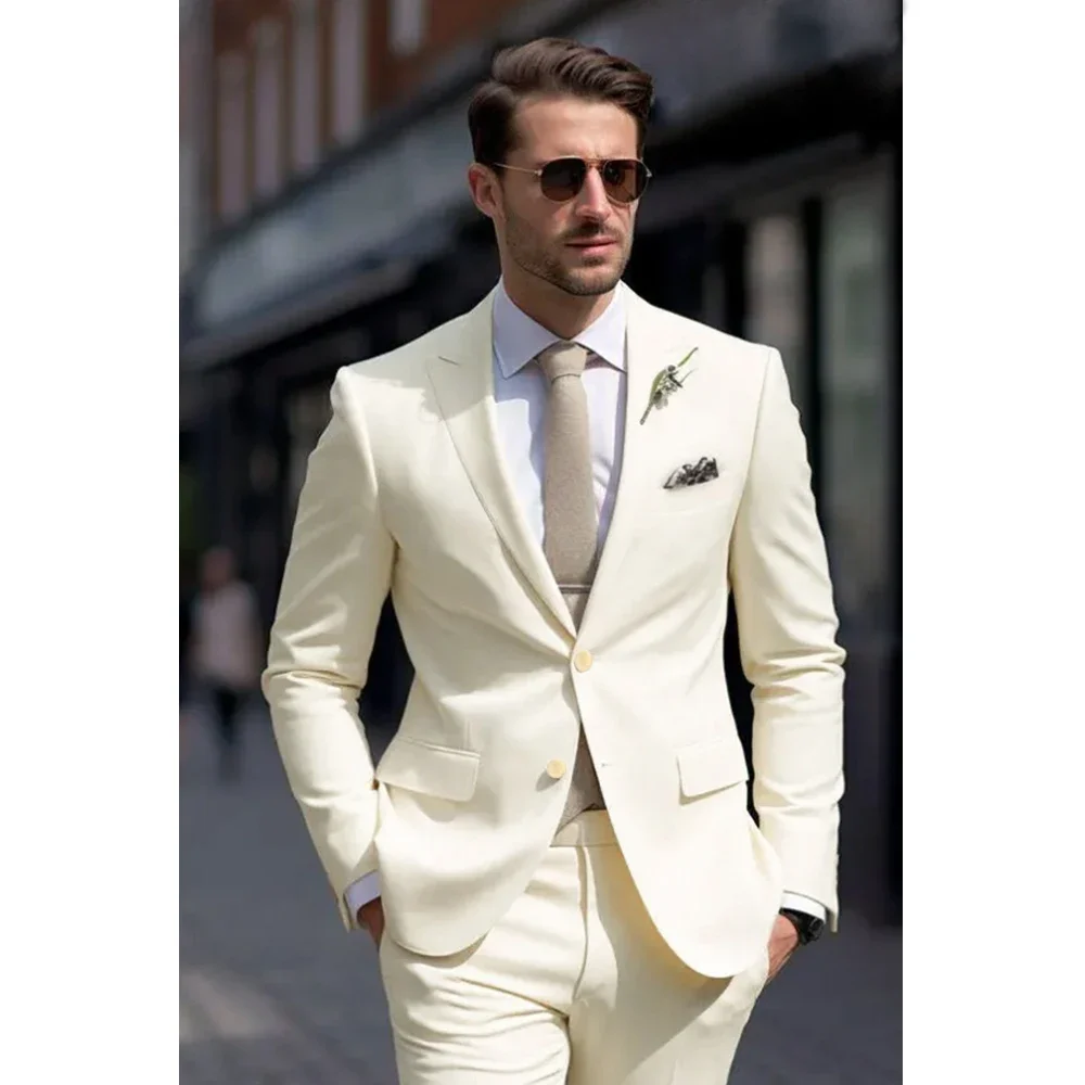 

Ivory Notch Lapel Single Breasted Men Suits Two-pieces (Jacket+Pants) Fashion Handsome Business Casual Formal Male Suit Slim