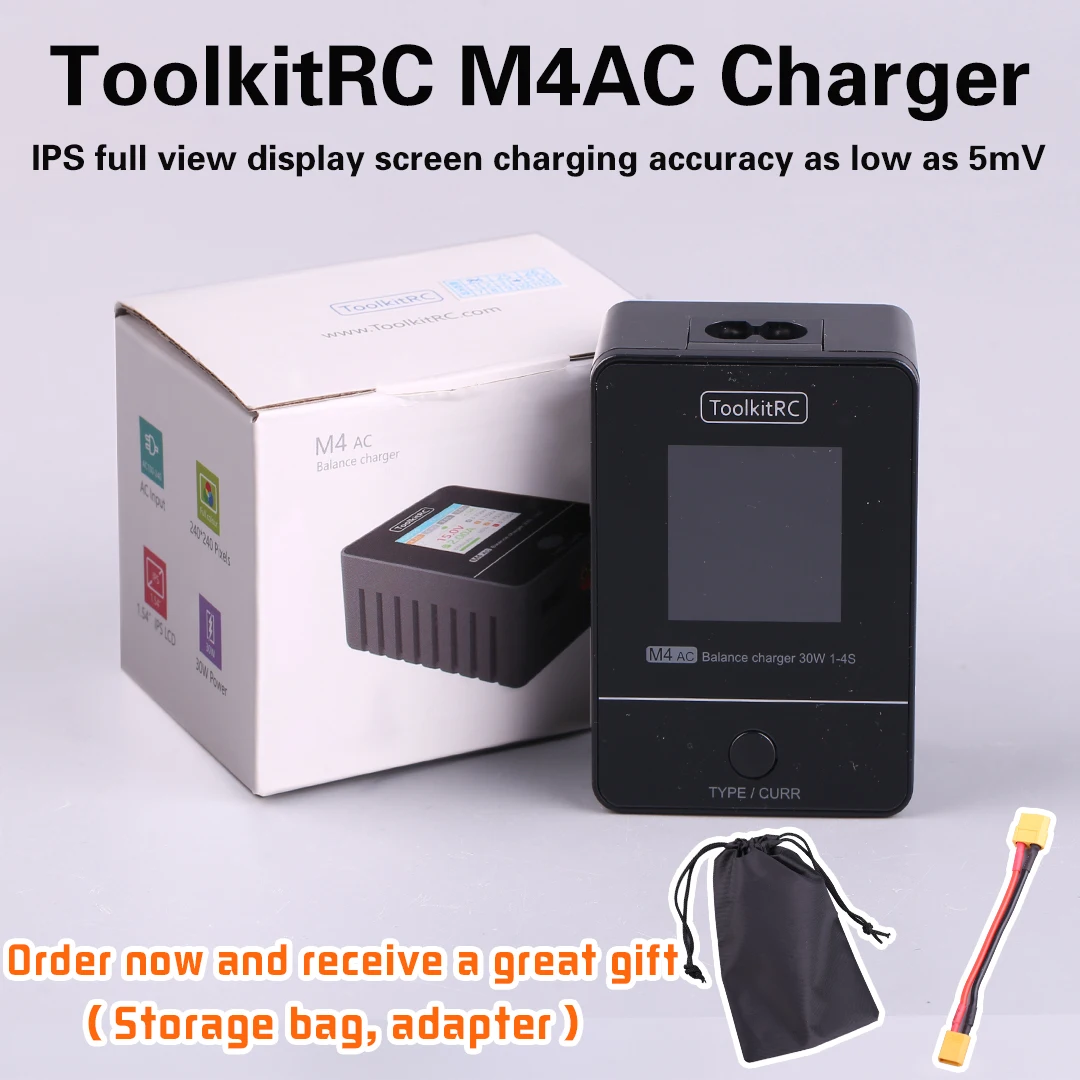 

Зарядное устройство-балансир ToolkitRC M4AC 30W 2.5A с цветным TFT LCD-экраном для LiPo аккумуляторов 2S-4S для радиоуправляемых гоночных дронов