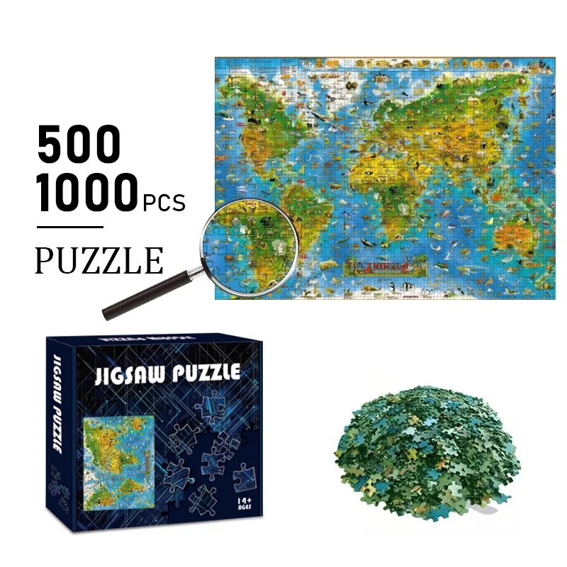 500/1000pcs World Map Jigsaw Puzzle | Challenging Large Puzzle for Adults and Families, Includes Thinking Puzzles and Cognitiv