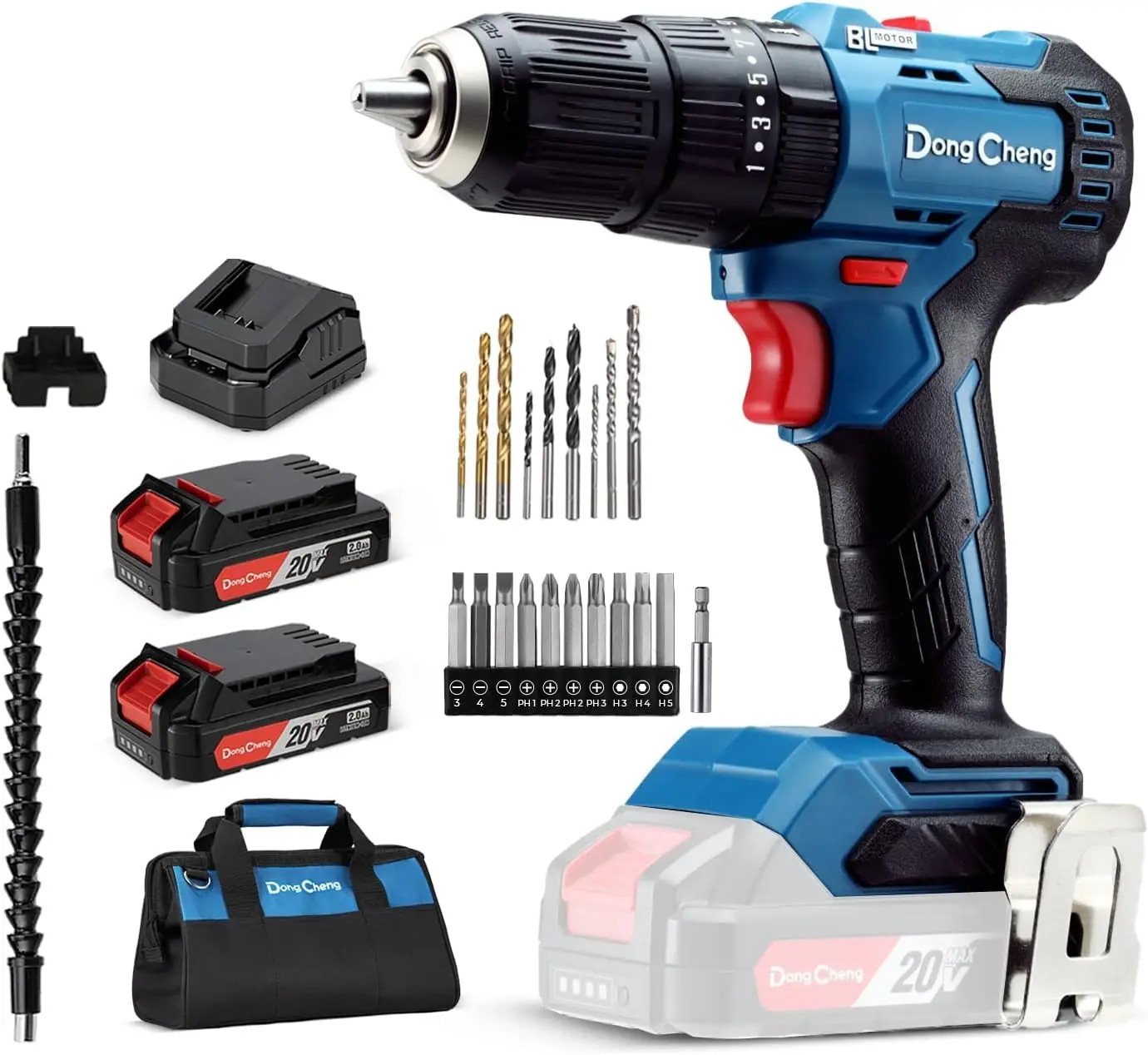 

Cordless Hammer Drill 20V Brushless Impact Drill 443 in-lbs 1/2" Keyless Chuck 20+1+1 Clutch 2 Battery Kit for Drilling Brick