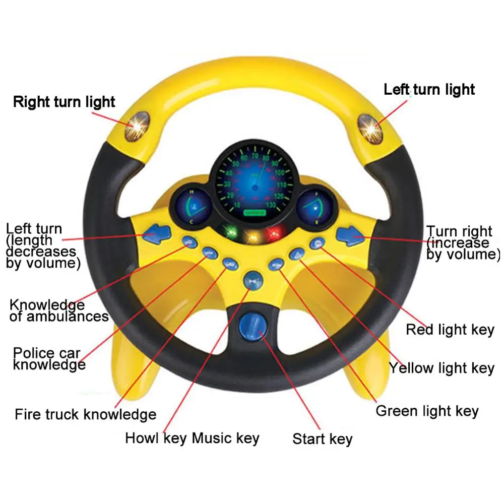 Controlador de dirección de conducción simulado eléctrico, rueda portátil, juguete copiloto con luz y sonido, sonido educativo, regalo para niños